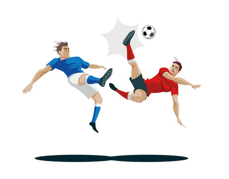 Players are fighting for the ball. Vector Illustration