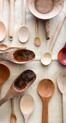 Various empty design and African carved wooden spoons for cooking