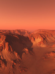 Canyon on Mars with Red Sky - science fiction illustration
