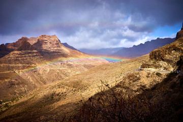 Rainbow over Mountain landscape of Gran Canaria island, Spain / Valley of 