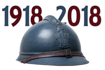 french military helmet of the First World War isolated on white background