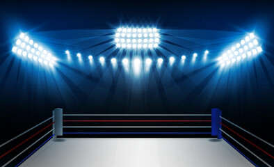 Boxing ring arena and floodlights vector design. Vector illumination - obrazy, fototapety, plakaty