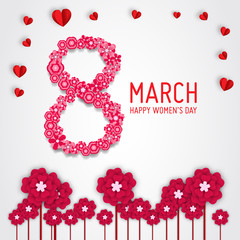 8 march women's day greeting card. Happy Women's Day.  Card for 8 March women's day. Abstract background with paper flower. Vector illustration.