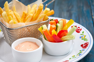 french fries with vegetables