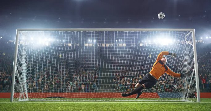 Soccer goalkeeper in action on professional stadium - Powered by Adobe