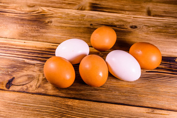 Boiled eggs on the old wooden table