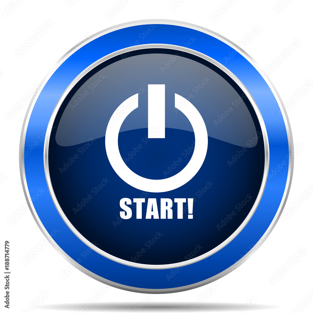 Fototapete Start vector icon. Modern design blue silver metallic glossy web and mobile applications button in eps 10