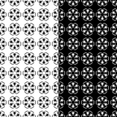 Black and white floral seamless patterns. Set of backgrounds