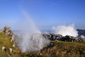 Bufones de Pria in the coast near a cliff in Asturias.