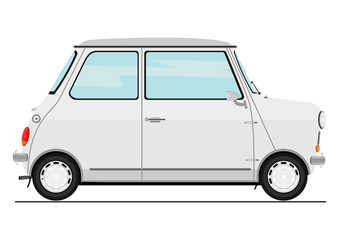 Cartoon retro car. Side view. Flat vector.