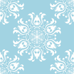 White floral seamless pattern on blue background