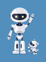 Naklejka premium Robot with Raised Arm and Dog Vector Illustration
