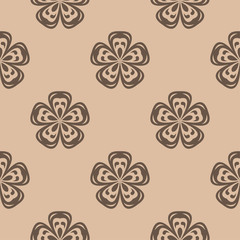 Brown floral seamless pattern on beige background