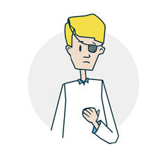 Man with a blindfold on an eye sticker