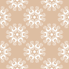 White floral seamless pattern on beige background