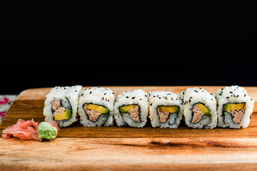 Japanese food Sushi Roll Maki of Salmon and avocado
