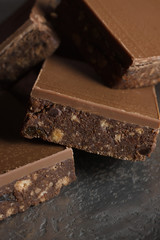 Tiffin or fridge cake a confection made with cocoa crushed biscuit dried fruit and melted chocolate then chilled