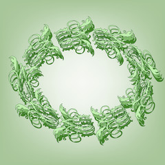 oval of curls on a green background