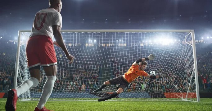 Soccer player scores a goal