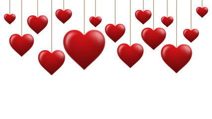 Naklejka na ściany i meble Valentines Day card with red hearts isolated on white background