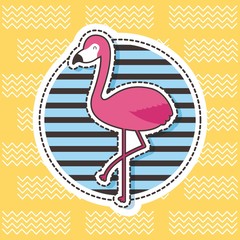 cute patches flamingo round badge stripes fashion vector illustration