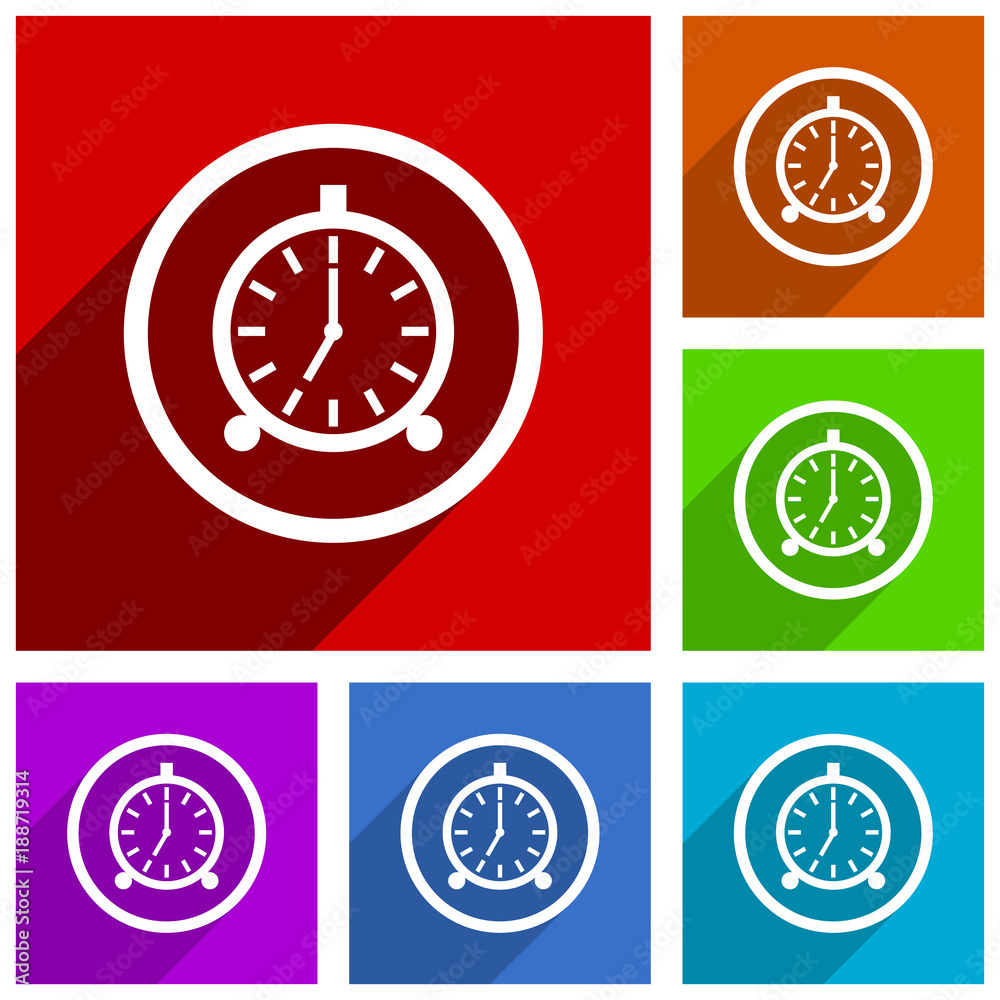 Poster Alarm clock vector icons. Flat design colorful illustrations for web designers and mobile applications in eps 10