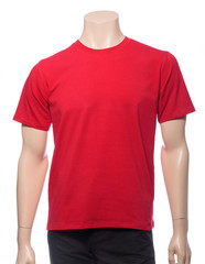 Red shortsleeve cotton tshirt on a mannequin isolated