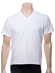 White shortsleeve cotton tshirt on a mannequin isolated