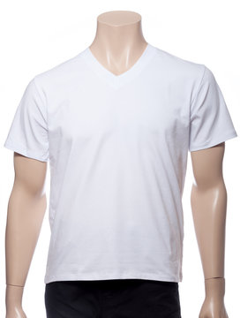 White shortsleeve cotton tshirt on a mannequin isolated