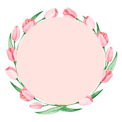 Fototapeta na wymiar Watercolor tulips frame. International women's day. For design, card, print or background