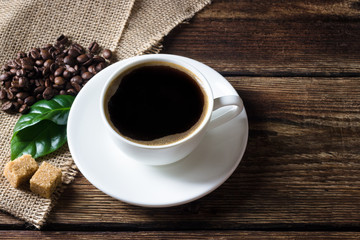 Cup of coffee on wooden rustic table