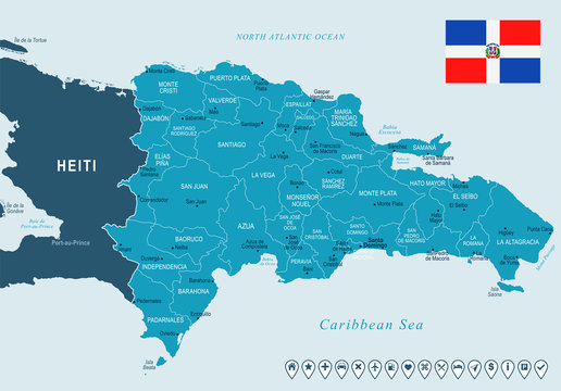 Dominican Republic - map and flag - Detailed Vector Illustration