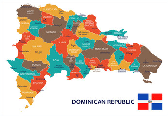 Dominican Republic - map and flag Detailed Vector Illustration - obrazy, fototapety, plakaty