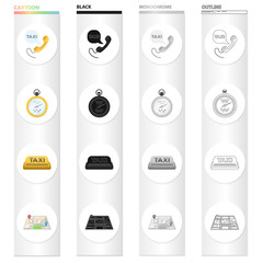 Taxi, call, telephone, and other web icon in cartoon style. Trip, travel, traffic icons in set collection. © pandavector