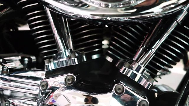 Exhibition of motorcycles, engine of a large motorcycle closeup
