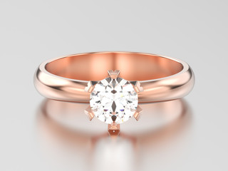3D illustration rose gold traditional solitaire engagement diamond ring