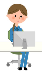 作業服の女性　PC