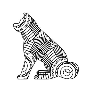 Drawing Zentangle For Sitting Dog Adult Coloring Page Vector Illustration