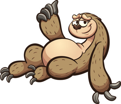 Cartoon sloth lying down with thumb up. Vector clip art illustration with simple gradients. All in a single layer.