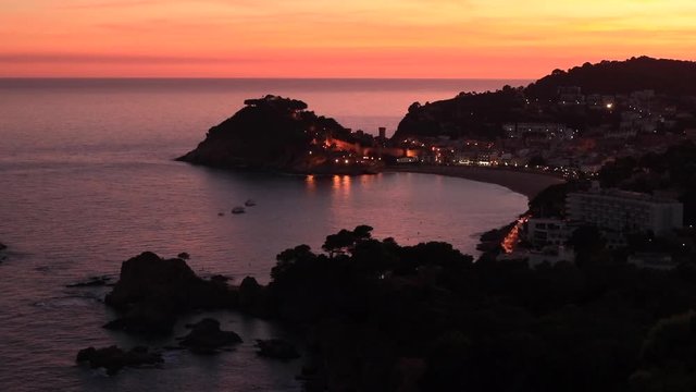 Sunset landscape of Tossa de Mar village, Costa Brava. Spain.