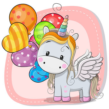 Cute Cartoon Unicorn with balloon