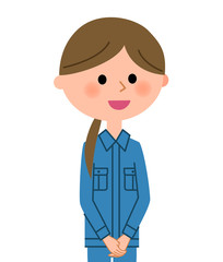 作業服の女性 あいさつ
