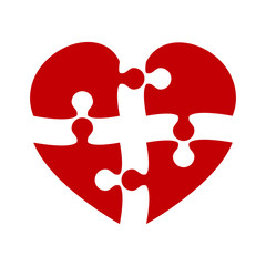 Red Piece Puzzle Heart Valentines Day, Love