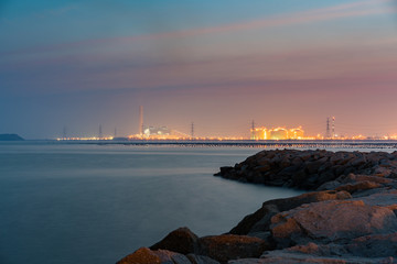 Oil and gas refinery plant area at twilight

