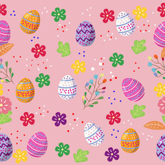 Cute easter eggs seamless pattern with colorful flower on cools background for easter festival