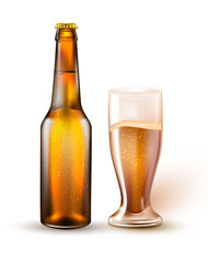 Vector realistic beer bottle, glass mockup 3d