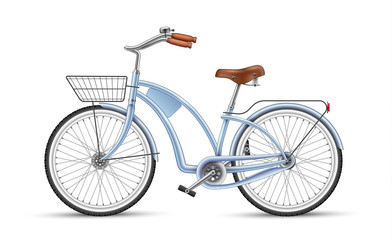 Vector blue bicycle realistic 3d isolated