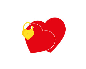 Valentines day card, hearts and padlock