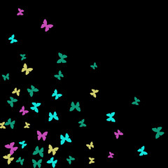 Spring Background with Colorful Butterflies. Simple Feminine Pattern for Card, Invitation, Print. Trendy Decoration with Beautiful Butterfly Silhouettes. Vector Background with Moth
