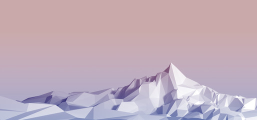 Polygonal image of a mountainous area at sunset. 3d illustration